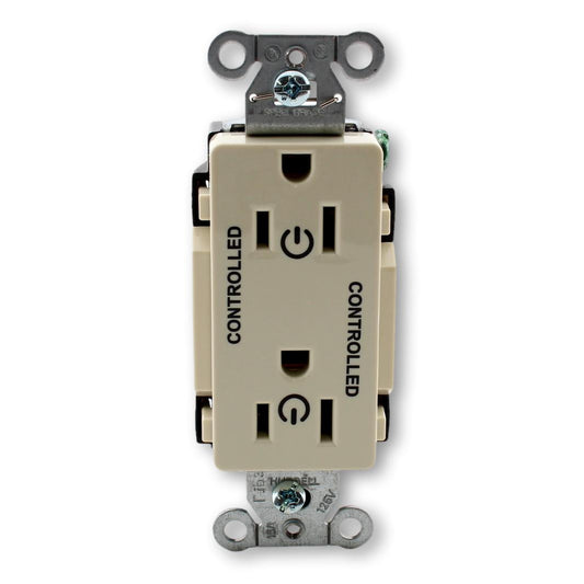 Hubbell DR15C2LA Lt Almond Commercial Decorator 5-15R Outlet 2/2 Controlled 15A