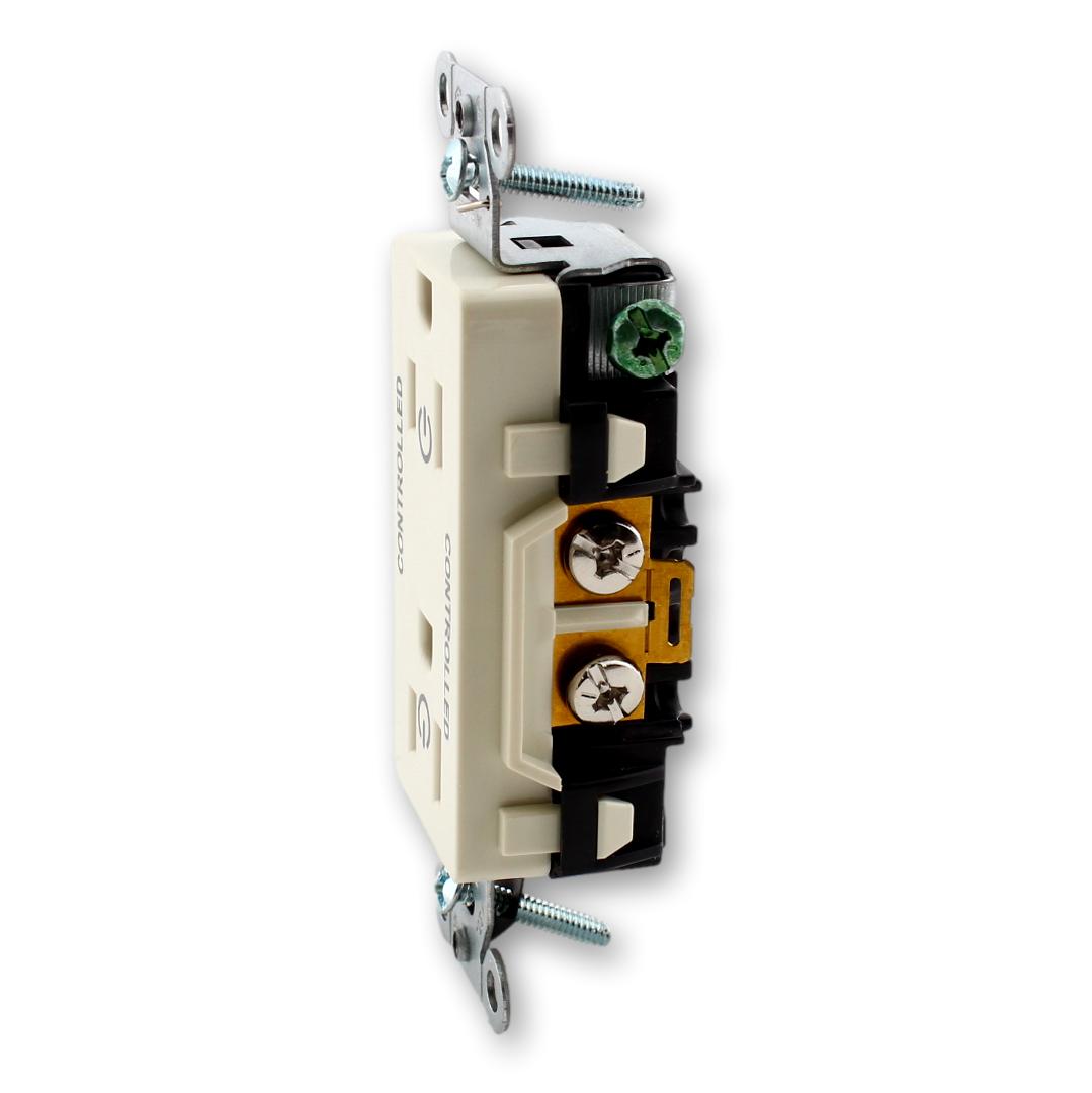 Hubbell DR15C2LA Lt Almond Commercial Decorator 5-15R Outlet 2/2 Controlled 15A