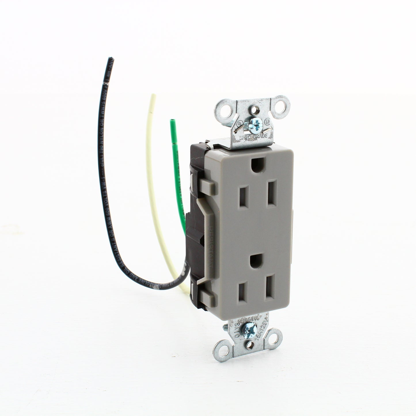 Hubbell DR15GRYTRP2 Gray TR Decorator Outlets 5-15 w/ 6.5" Stranded Leads 50-pk