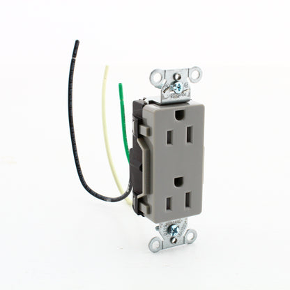 Hubbell DR15GRYTRP2 Gray TR Decorator Outlets 5-15 w/ 6.5" Stranded Leads 50-pk