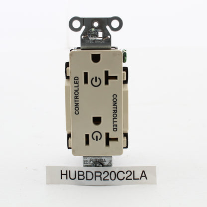 Hubbell DR20C2LA Lt Almond Commercial 20A 5-20R Decorator Outlet 2/2 Controlled