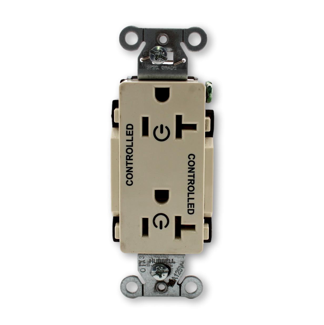 Hubbell DR20C2LA Lt Almond Commercial 20A 5-20R Decorator Outlet 2/2 Controlled