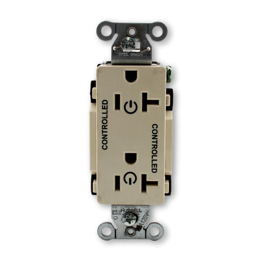 Hubbell DR20C2LA Lt Almond Commercial 20A 5-20R Decorator Outlet 2/2 Controlled
