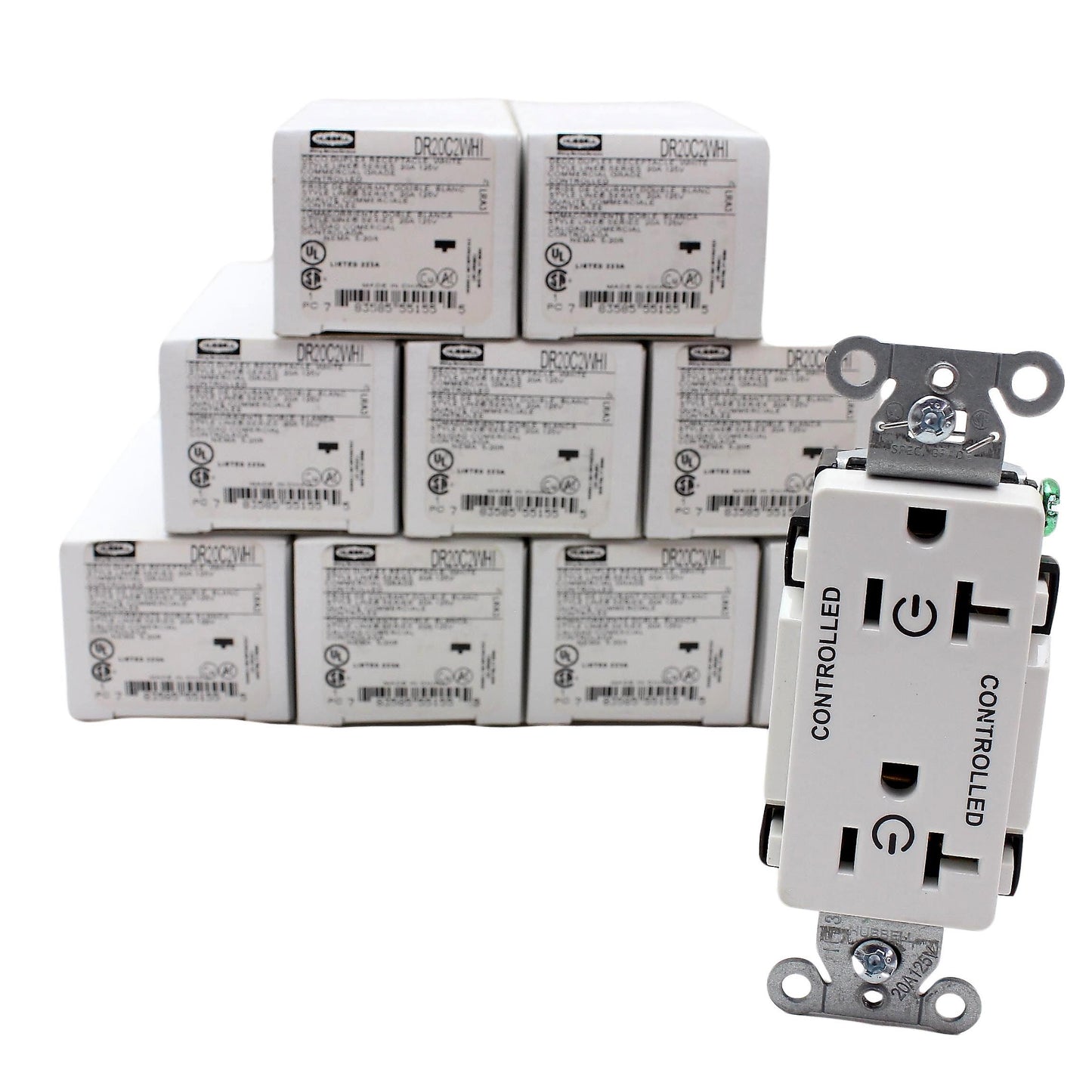 Hubbell DR20C2WHI White 20A Decorator Outlet Receptacle 2/2 Controlled 10pcs