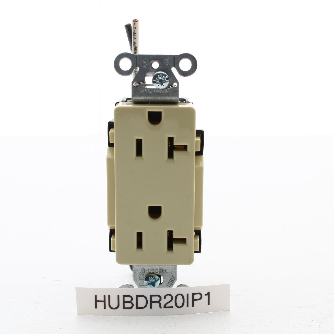 Hubbell Ivory 20A Decorator Receptacle 5-20R w/ 8" Solid Leads DR20IP1