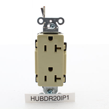 Hubbell Ivory 20A Decorator Receptacle 5-20R w/ 8" Solid Leads DR20IP1