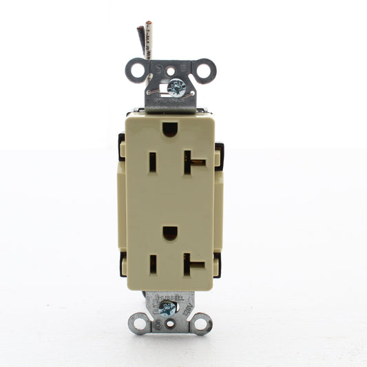 Hubbell Ivory 20A Decorator Receptacle 5-20R w/ 8" Solid Leads DR20IP1