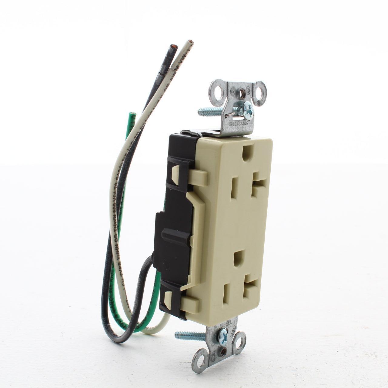 Hubbell Ivory 20A Decorator Receptacle 5-20R w/ 8" Solid Leads DR20IP1