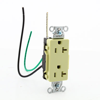Hubbell DR20ITRP2 Ivory 20A TR Decorator Receptacle 5-20R w/ 6.5" Stranded Leads