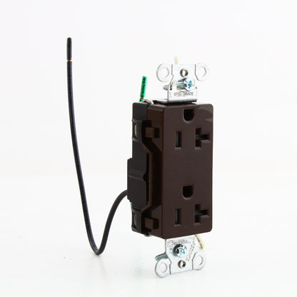 Hubbell Brown 20A TR Decorator Receptacle 5-20 w/ 6.5" Solid Leads Bulk DR20TRP1