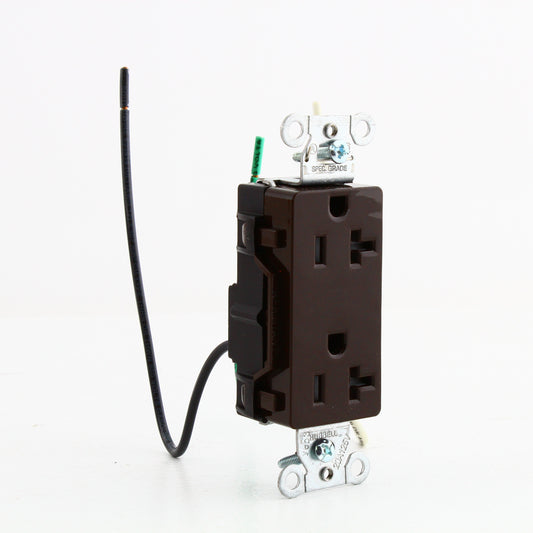 Hubbell Brown 20A TR Decorator Receptacle 5-20 w/ 6.5" Solid Leads Bulk DR20TRP1