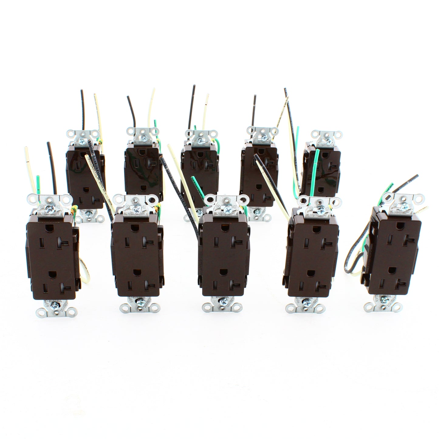 10 Hubbell Brown 20A TR Decorator Outlets 5-20R w/ 6.5" Stranded Leads DR20TRP2