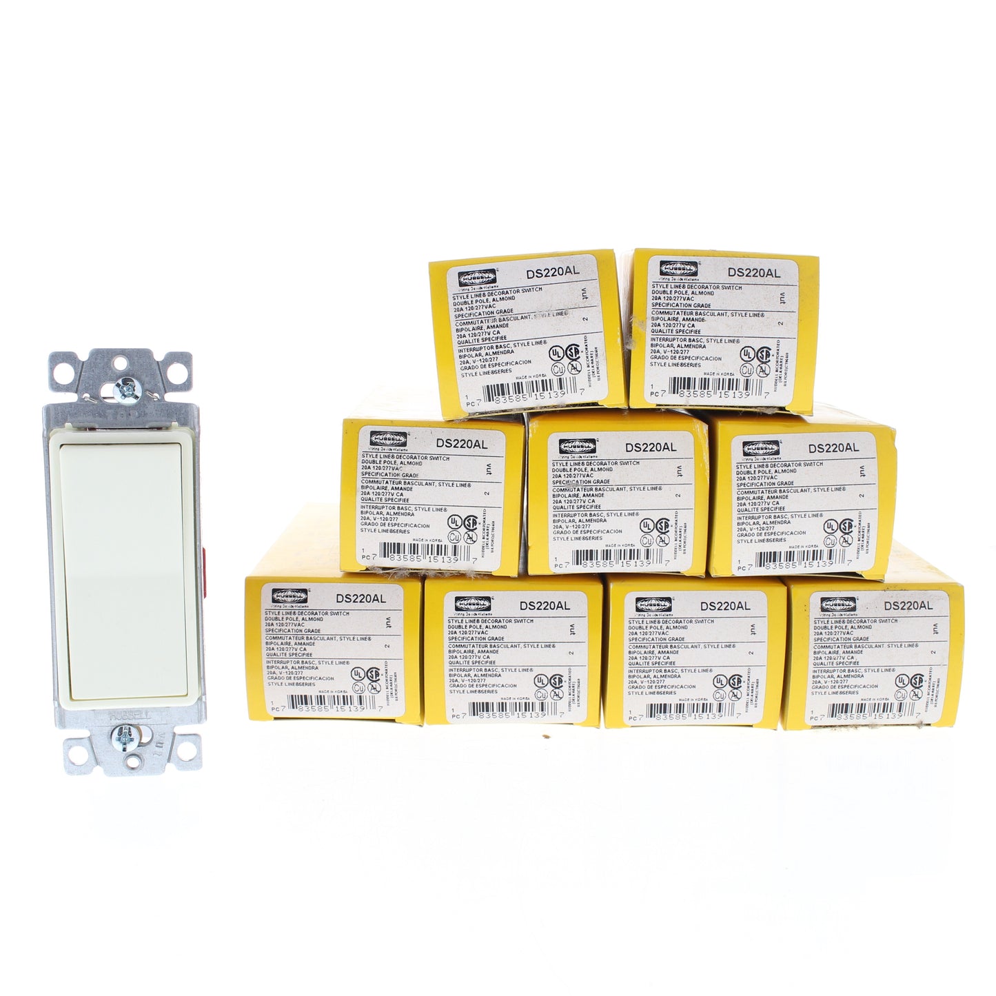 Hubbell DS220AL Almond Double Pole Decorator Rocker Switch 20A Spec Grade 10pcs