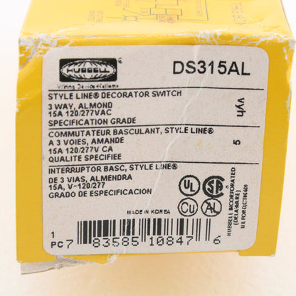 Hubbell 3-Way Almond Decorator Rocker Light Switch Spec Grade 15A DS315AL