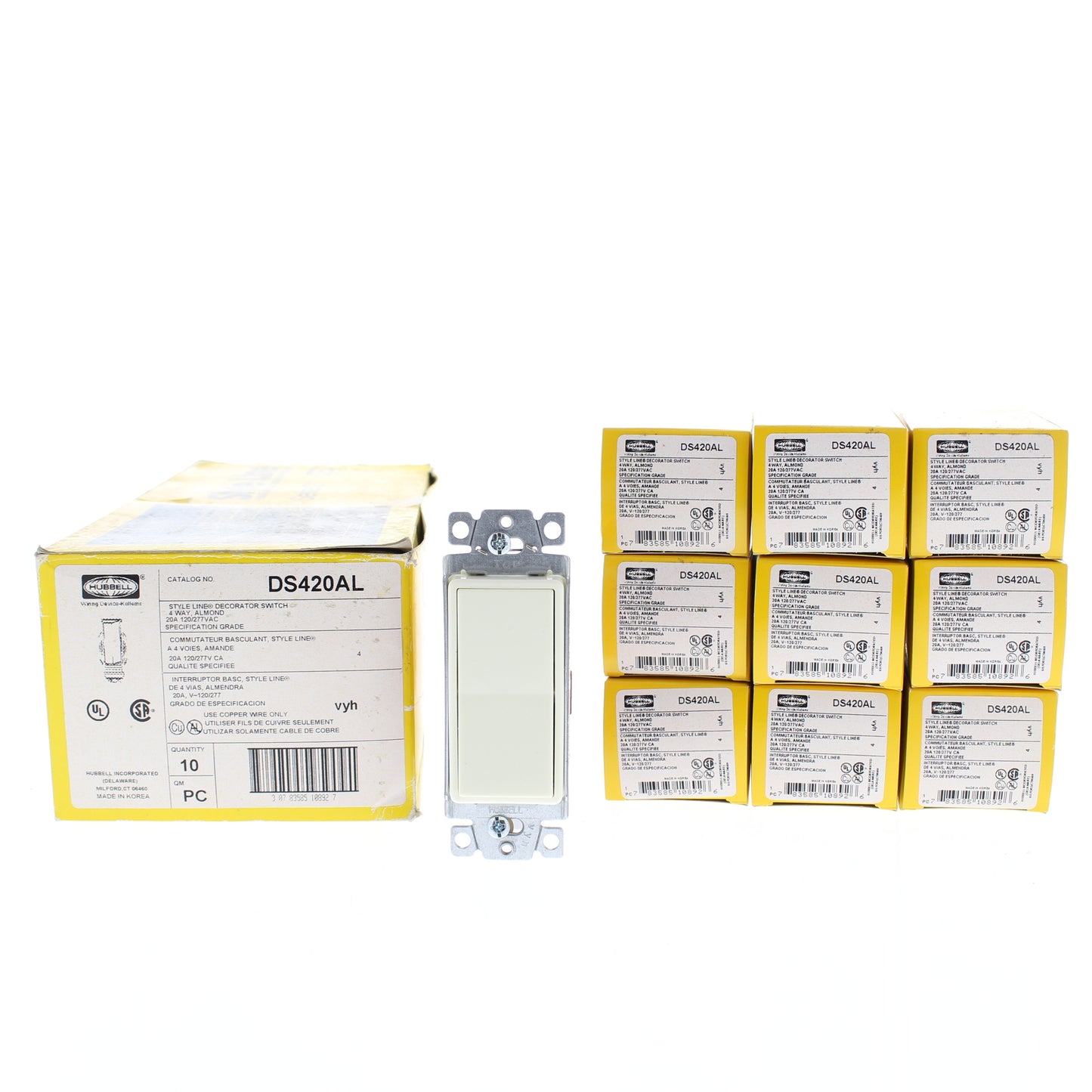 Hubbell DS420AL Almond 4-Way Decorator Rocker Light Switch Spec Grade 20A 10pcs