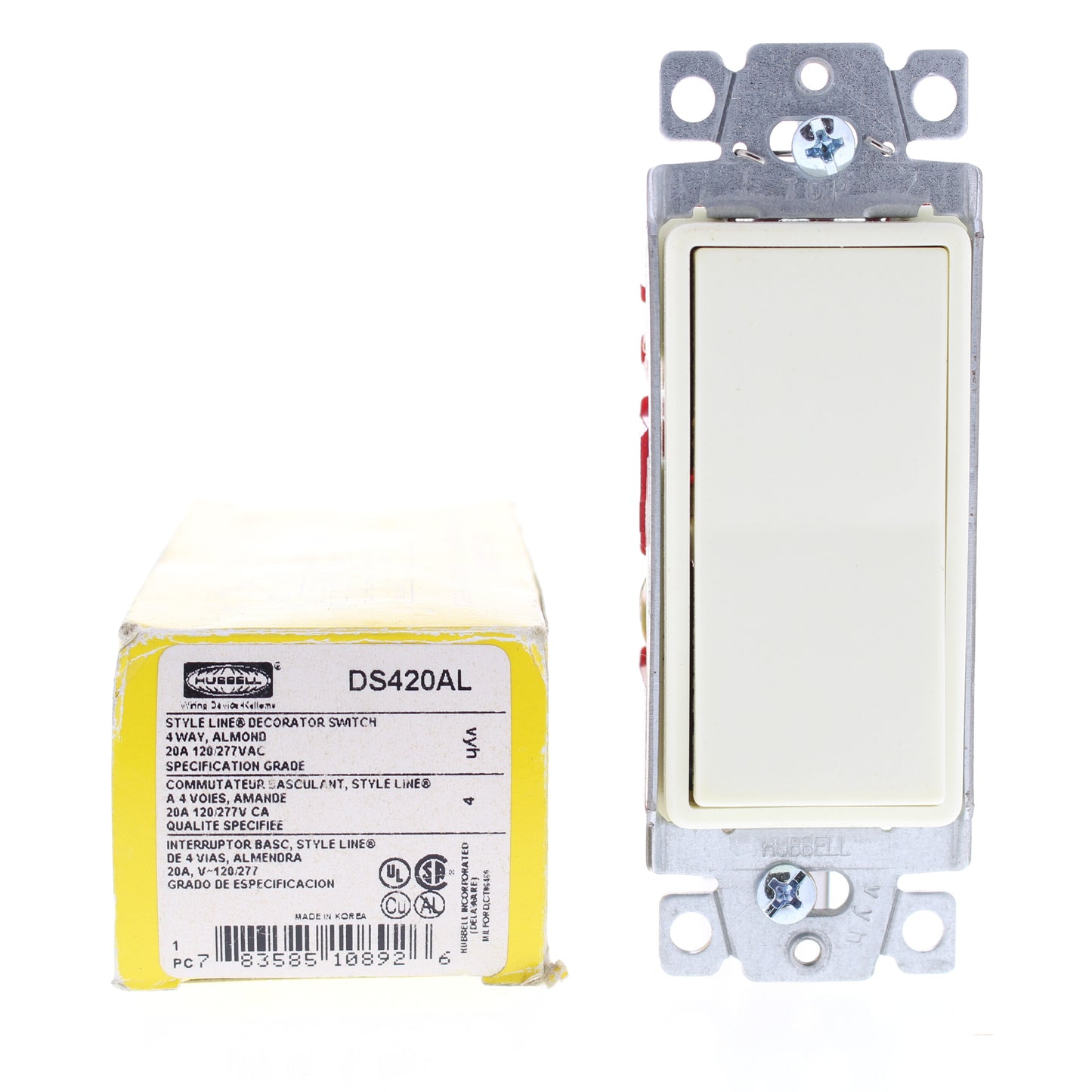 Hubbell DS420AL Almond 4-Way Decorator Rocker Light Switch Spec Grade 20A