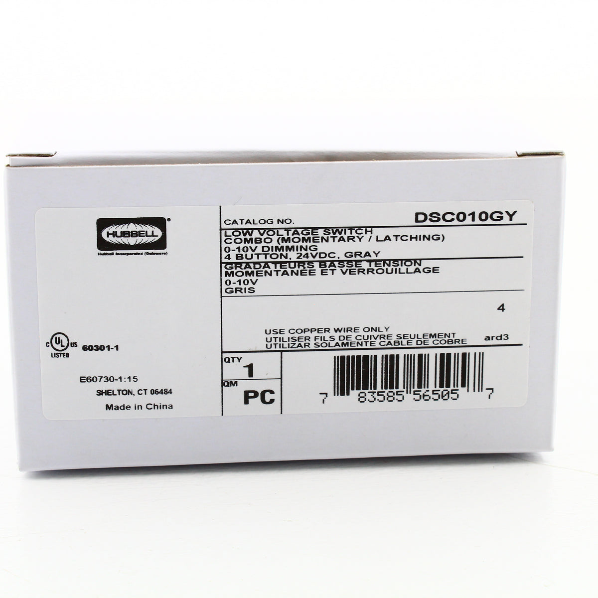 Hubbell DSC010GY Gray Momentary Low Voltage Dimmer Switch 0-10V Latching