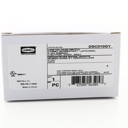 Hubbell DSC010GY Gray Momentary Low Voltage Dimmer Switch 0-10V Latching