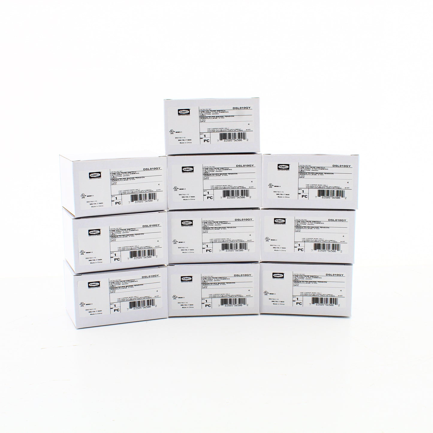 Hubbell DSL010GY Gray Low Voltage Dimmer Switches 0-10V Latching/Auto ON 50-Pack
