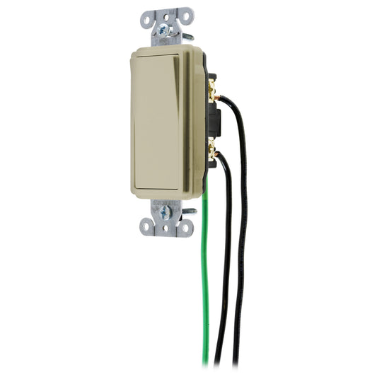 Hubbell DSL120I Ivory Decorator Rocker Switch Single Pole w/Pigtail 20A 120/277V
