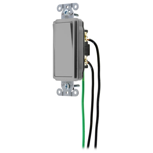 Hubbell DSL420GY Gray Decorator Rocker Switch 3-Way 8" Wire Leads 20A 120/277V