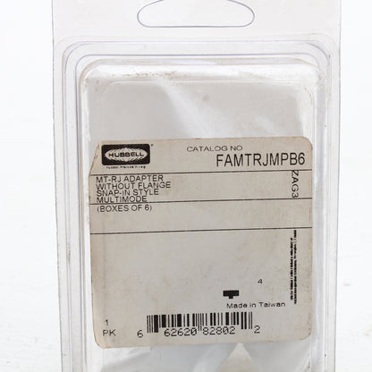 Hubbell MT-RJ Adapter Jack MM For Fiber Optic Patch Panel FAMTRJMPB6 6-Pack