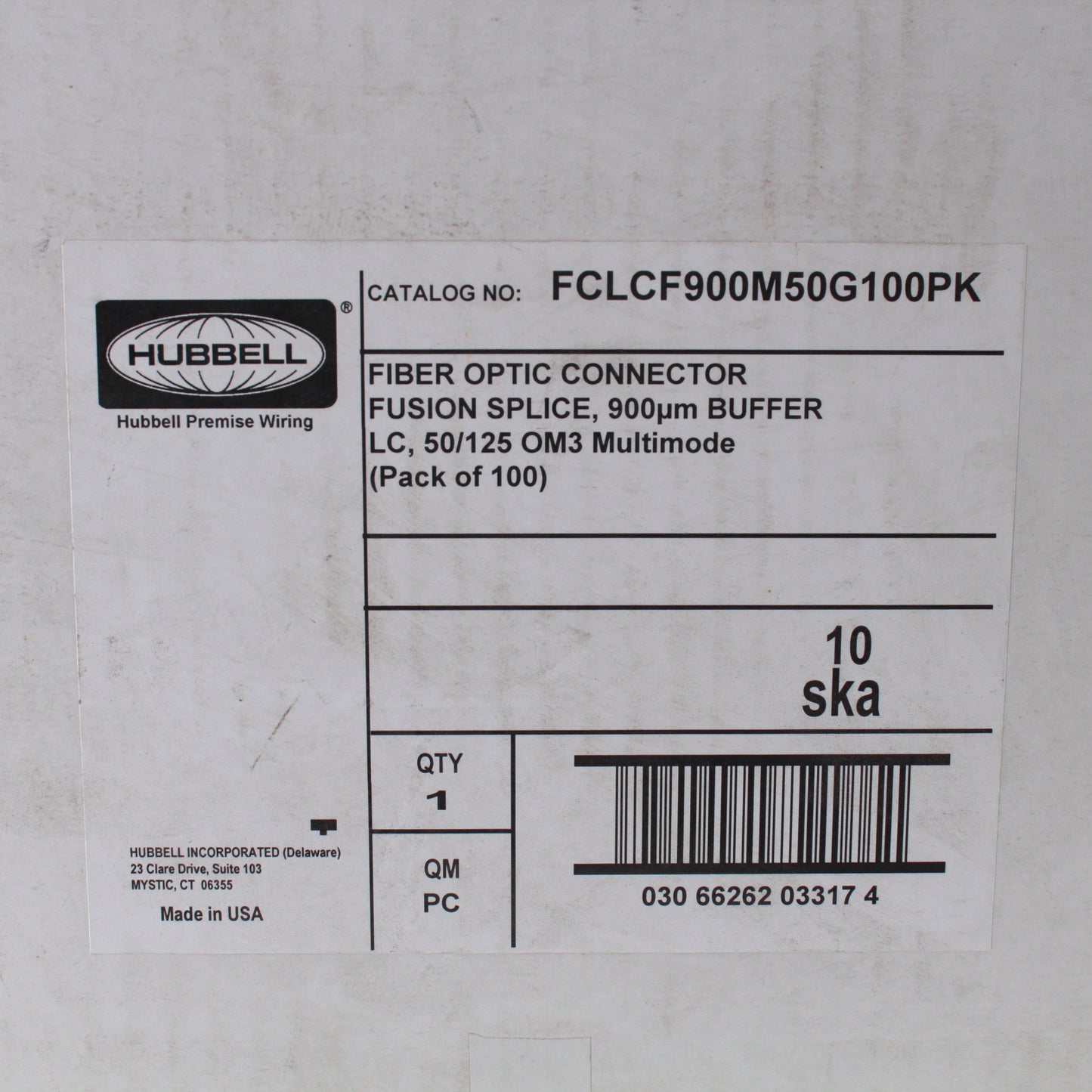 100PK Hubbell Fiber Optic Fusion Splice Connectors LC Jack OM3 FCLCF900M50G100PK