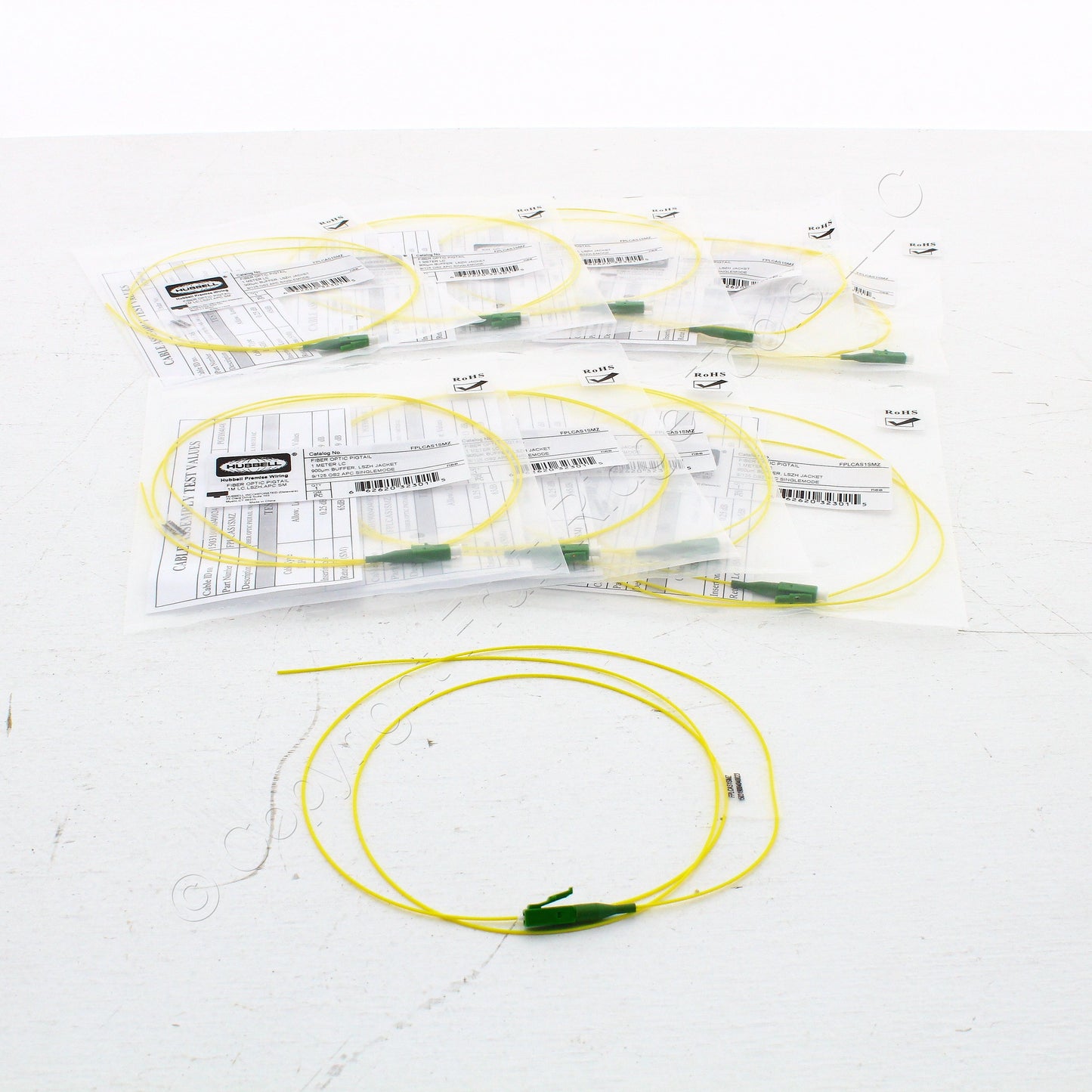 10-Pack Hubbell Fiber Optic 1-Cable Pigtails LSZH SM LC APC OS2 3m FPLCAS1SMZ