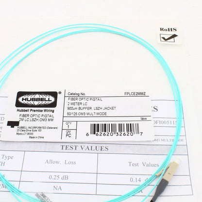 Hubbell Fiber Optic 1-Cable Pigtail LSZH MM LC OM3 2m FPLCE2MMZ