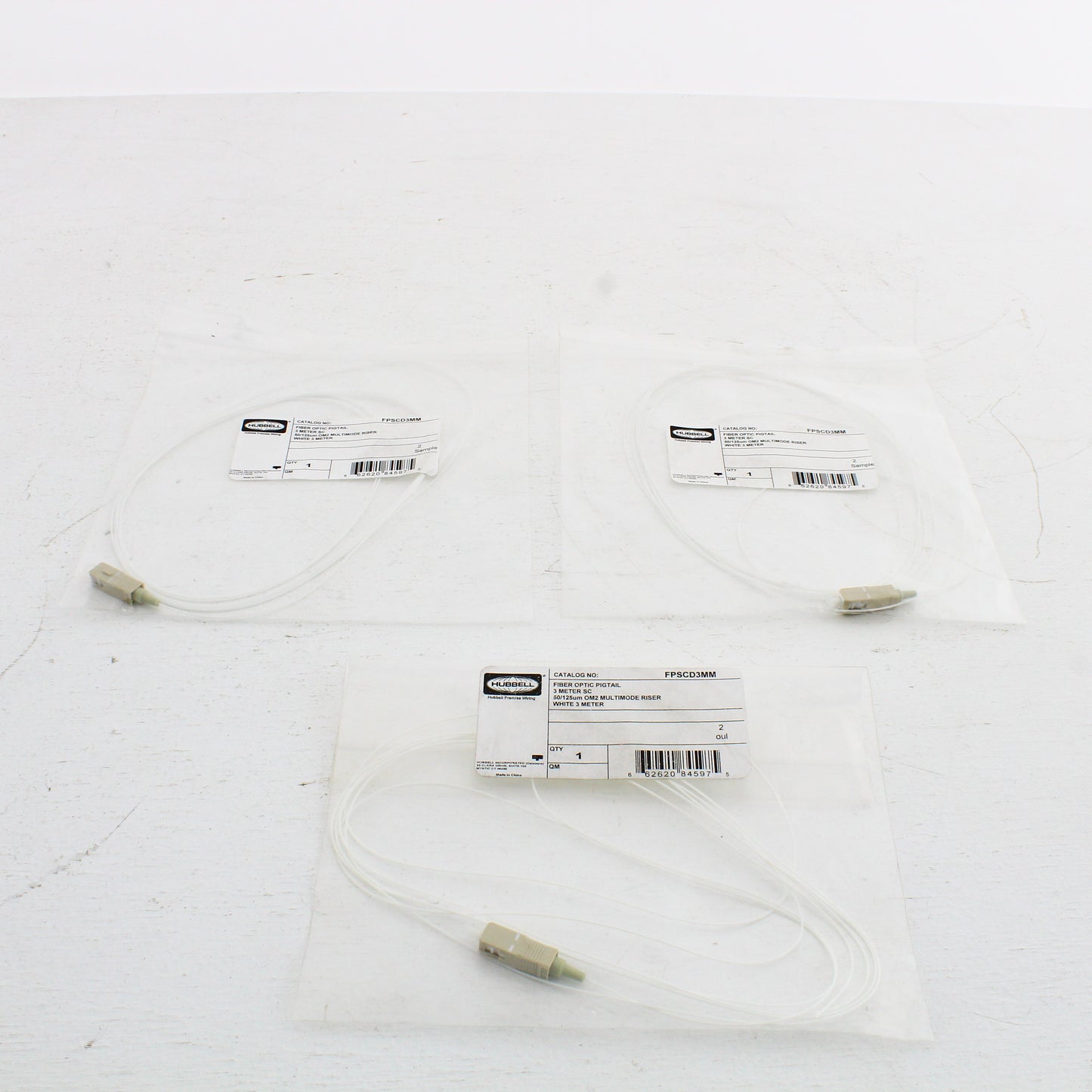 3 Hubbell Fiber Optic 1-Cable Pigtails Riser Multimode 900um SC OM2 3m FPSCD3MM