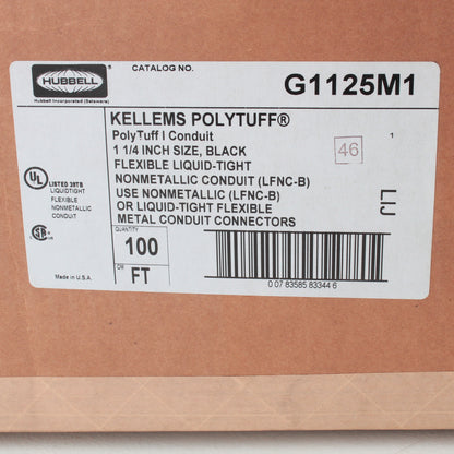 100-Ft Hubbell 1-1/4" Black! Liquidtight Conduit Polytuff I Non-Metallic G1125M1