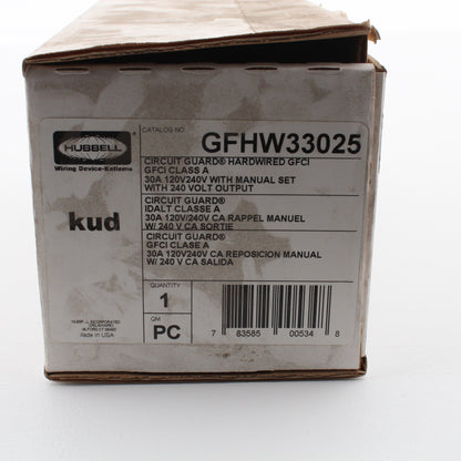 Hubbell Hard-Wired Gfci Manual Reset 30A 120/240V 240V Output GFHW33025