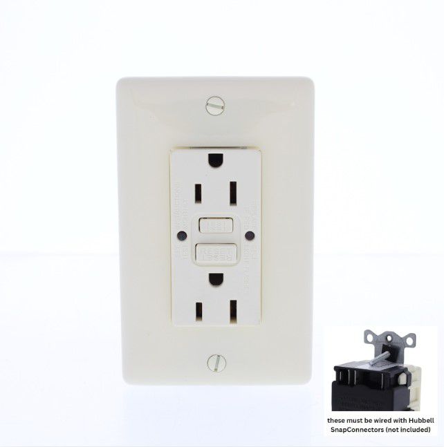 Hubbell Almond 15A SnapConnect  SelfTesting Gfci Receptacle Outlet GFRST15SNAPL