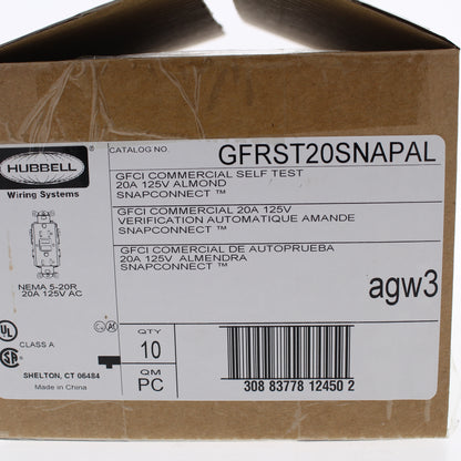 10 Hubbell Almond 20A SnapConnect Self-Testing Gfci Receptacles GFRST20SNAPAL