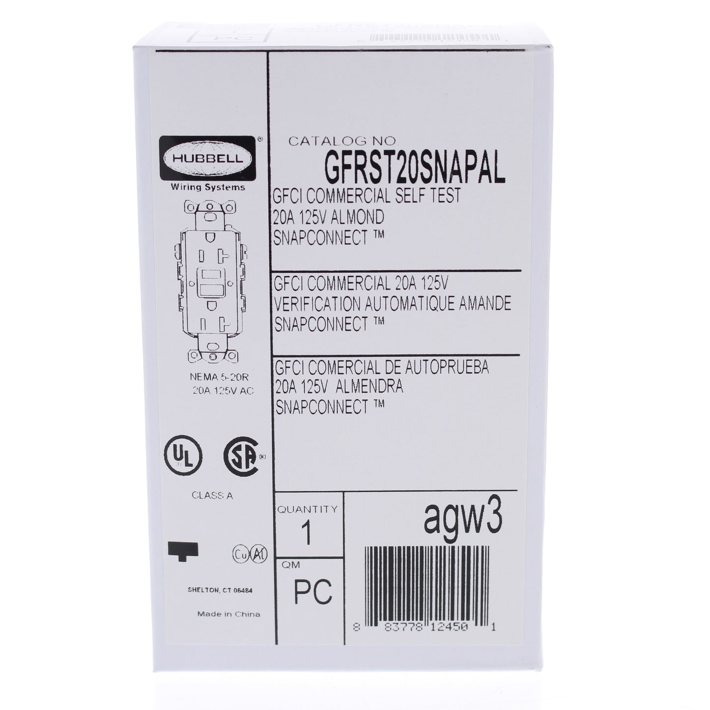Hubbell Almond 20A SnapConnect SelfTesting Gfci Receptacle Outlet GFRST20SNapaL