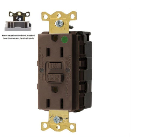Hubbell 15A SnapConnect Brown Self-Test Hospital Gfci Receptacle GFRST82SNAP