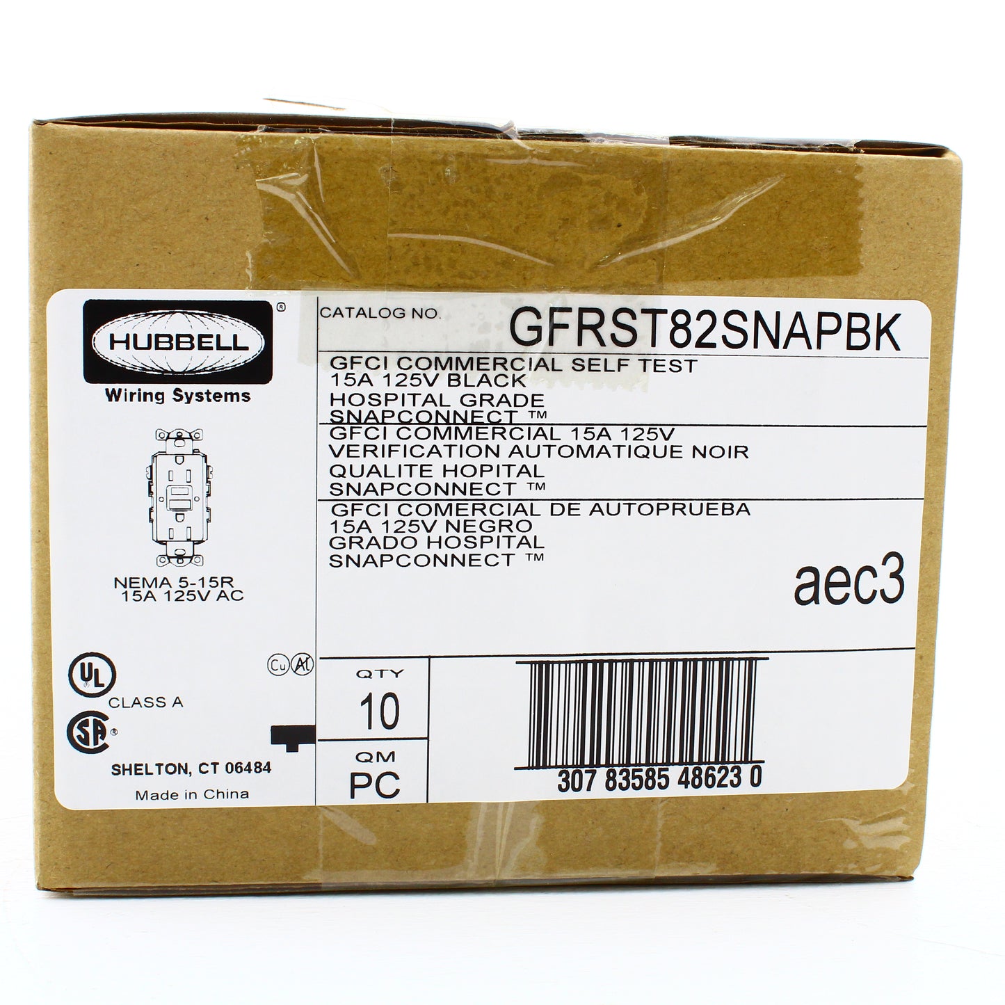 Hubbell GFRST82SNAPBK 15A SnapConnect Black Hospital GFCI Receptacles 10-Pack
