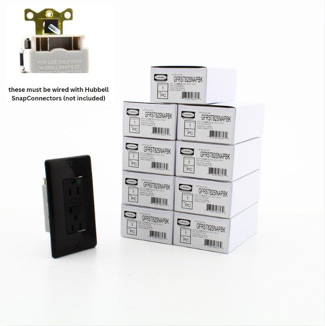 Hubbell GFRST82SNAPBK 15A SnapConnect Black Hospital GFCI Receptacles 10-Pack
