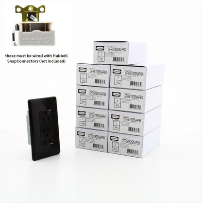 Hubbell GFRST82SNAPBK 15A SnapConnect Black Hospital GFCI Receptacles 10-Pack