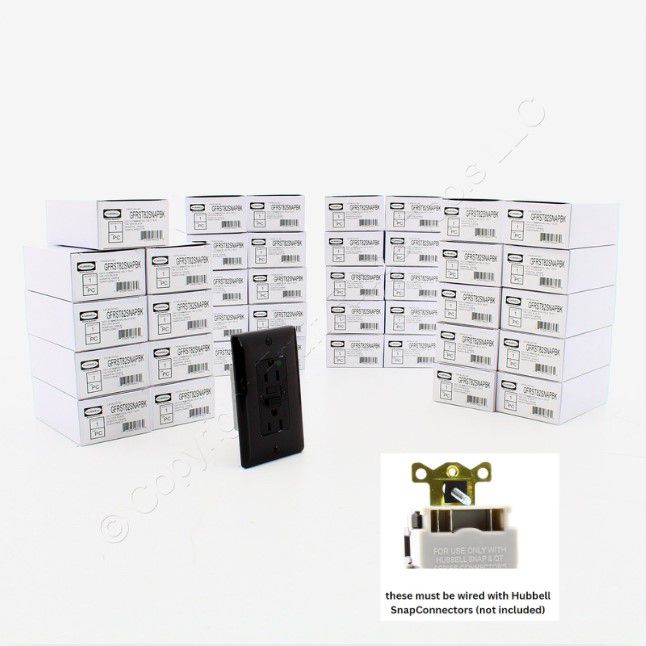 Hubbell GFRST82SNAPBK 15A SnapConnect Black Hospital GFCI Receptacles 40-Pack