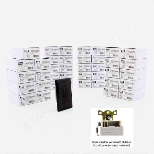 Hubbell GFRST82SNAPBK 15A SnapConnect Black Hospital GFCI Receptacles 40-Pack