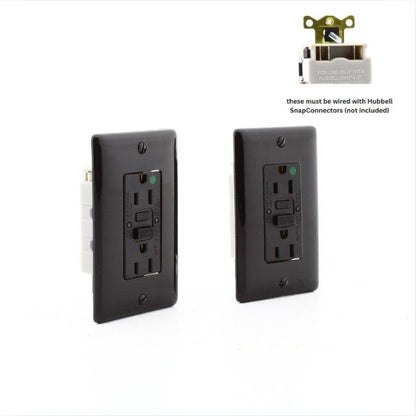 2 Hubbell 15A SnapConnect Black SelfTest Hospital Gfci Receptacles GFRST82SNAPBK