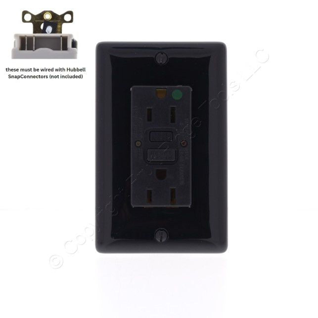 Hubbell 15A SnapConnect Black Self-Test Hospital Gfci Receptacle GFRST82SNAPBK