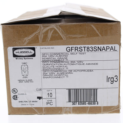 10 Hubbell 20A SnapConnect Almond Self-Testing Hospital Gfci Receptacle Outlets