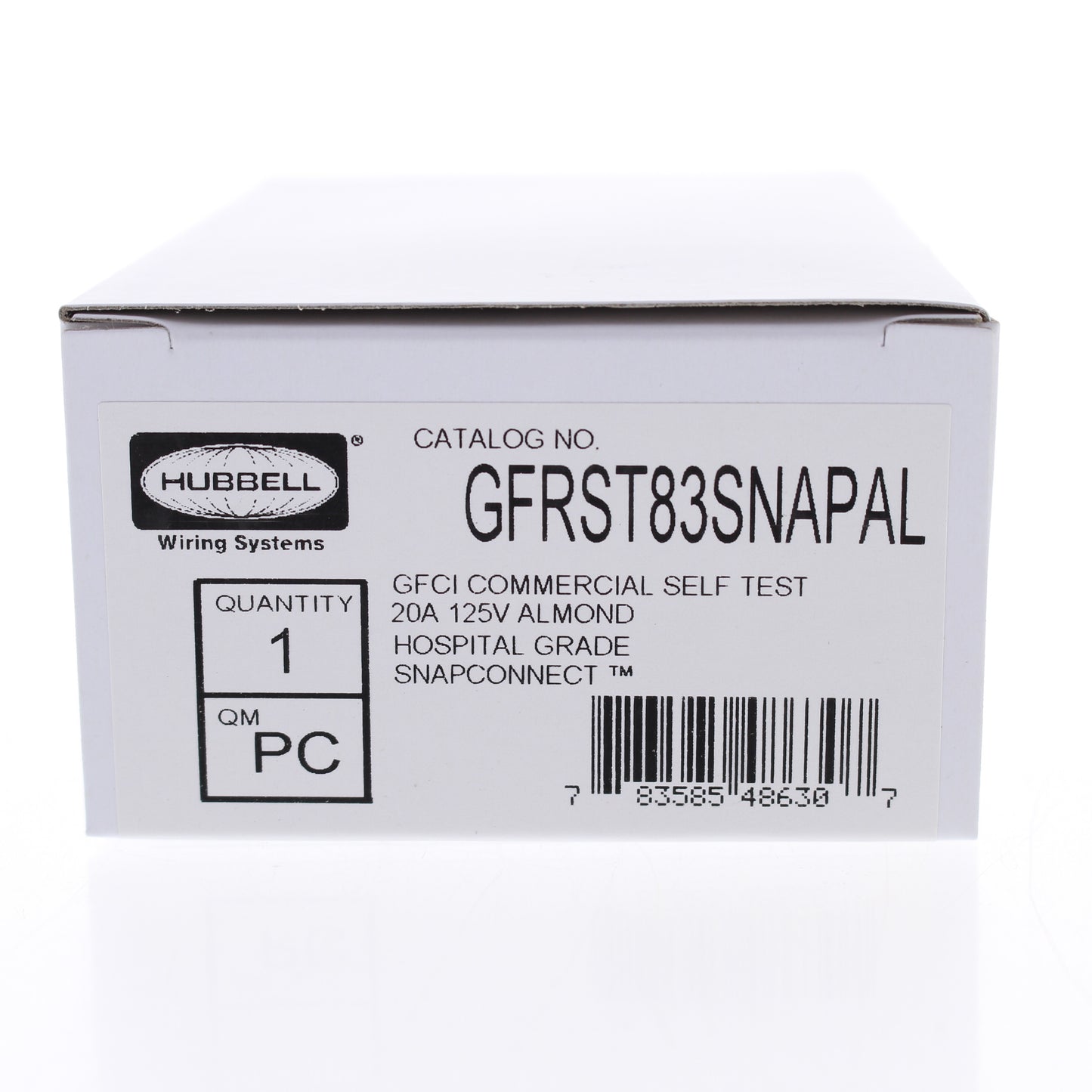 Hubbell GFRST83SNAPAL SnapConnect 20A Almond Self-Test Hospital GFCI Receptacle