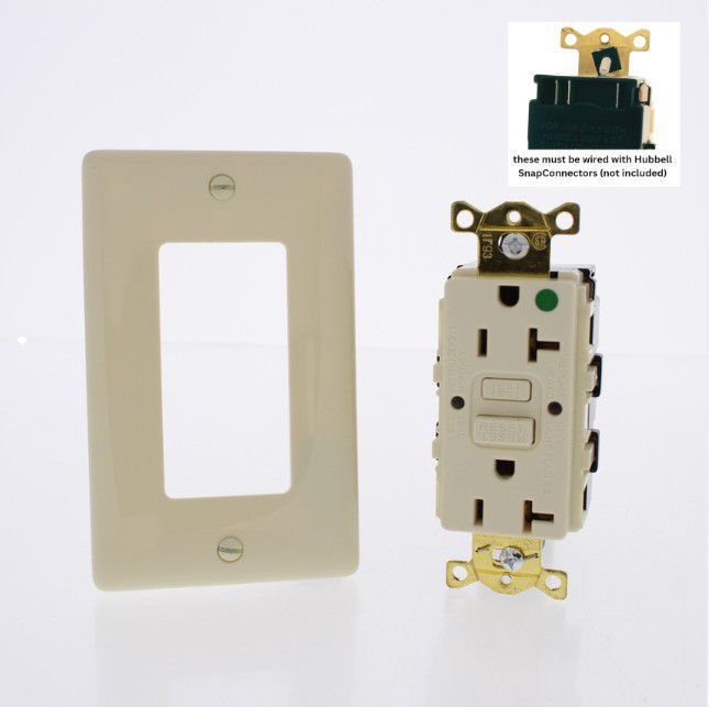 Hubbell GFRST83SNAPAL SnapConnect 20A Almond Self-Test Hospital GFCI Receptacle