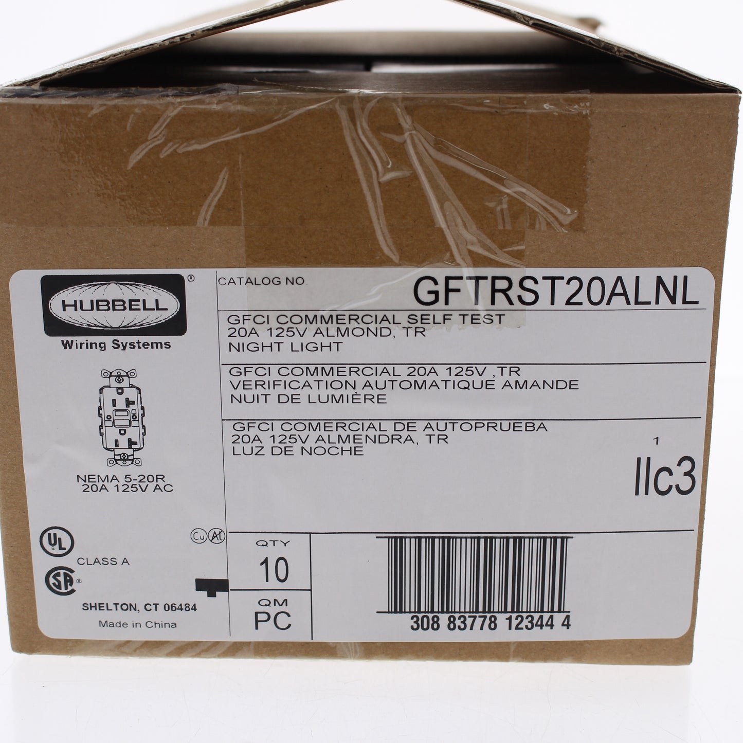 Hubbell GFTRST20ALNL Almond SelfTest GFCI Tamper Resist Outlet Nightlight 10pk