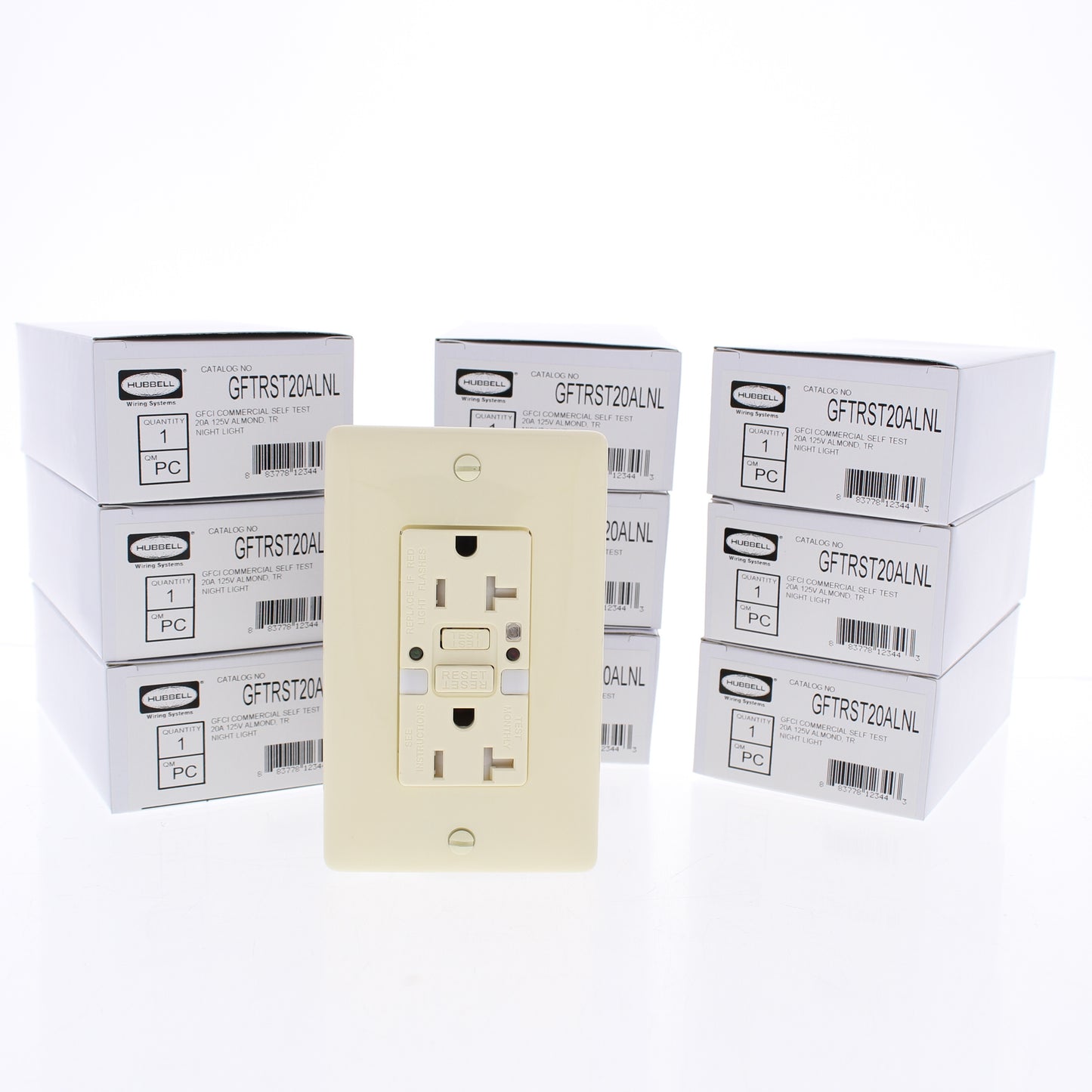 Hubbell GFTRST20ALNL Almond SelfTest GFCI Tamper Resist Outlet Nightlight 10pk