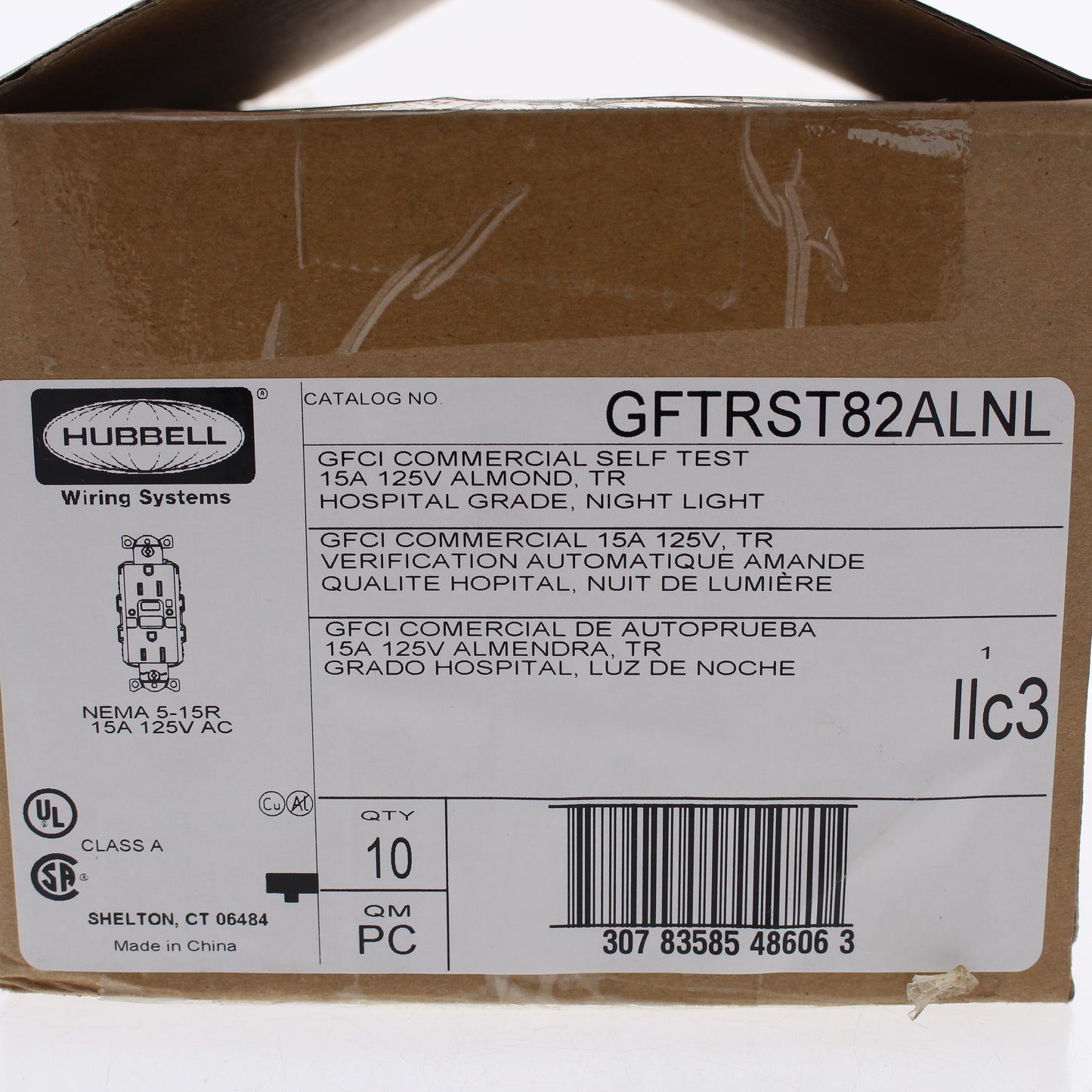 Hubbell GFTRST82ALNL Almond Tamper Hospital Gfci Outlets 15A Nightlight 10-Pack
