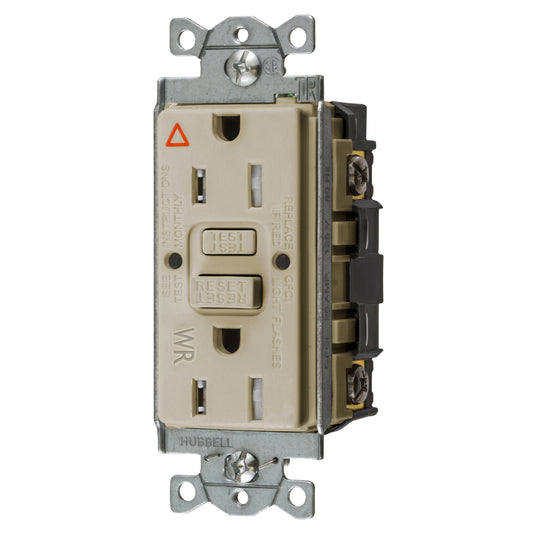 Hubbell 15A Ivory Isolated Ground SelfTest Gfci Weather Tamper Resistant Outlet